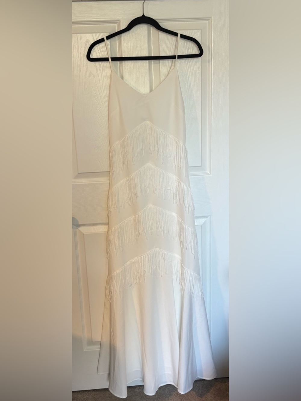 Boohoo White Fringe Maxi Slip Dress